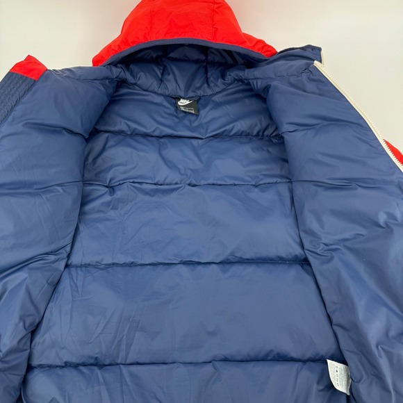 Nike Down Fill Puffer Jacket Bubble Coat Red Blue Hooded Full Zip Men's Medium - Picture 6 of 14